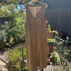 Pact Tan Button-Front Midi Dress